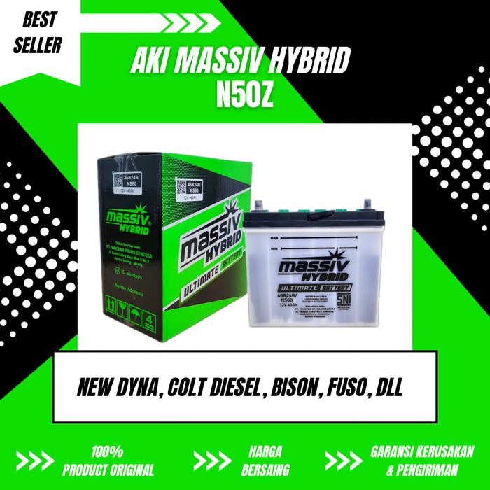 Aki Massiv Hybrid N50Z Untuk New Dyna, Cold Diesel, Bison, Fuso, dll