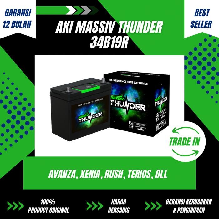 Aki Massiv Thunder 34B19R - Mobil Avanza, Xenia, Rush, Terios, dll.