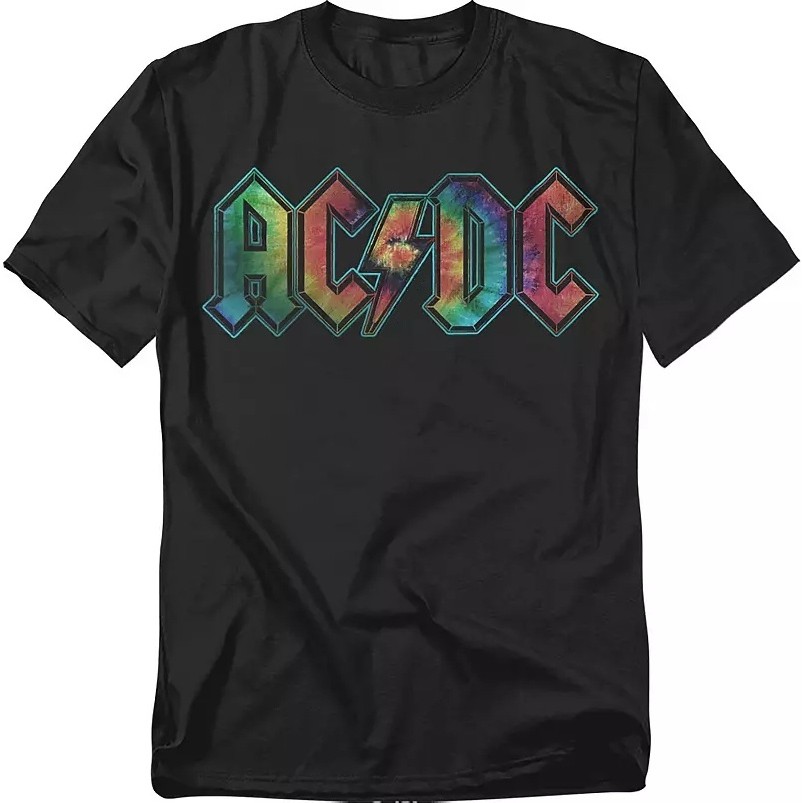 Kaos Grafis Logo Tie Dye AC/DC Katun CrewNeck Unisex Pria Wanita