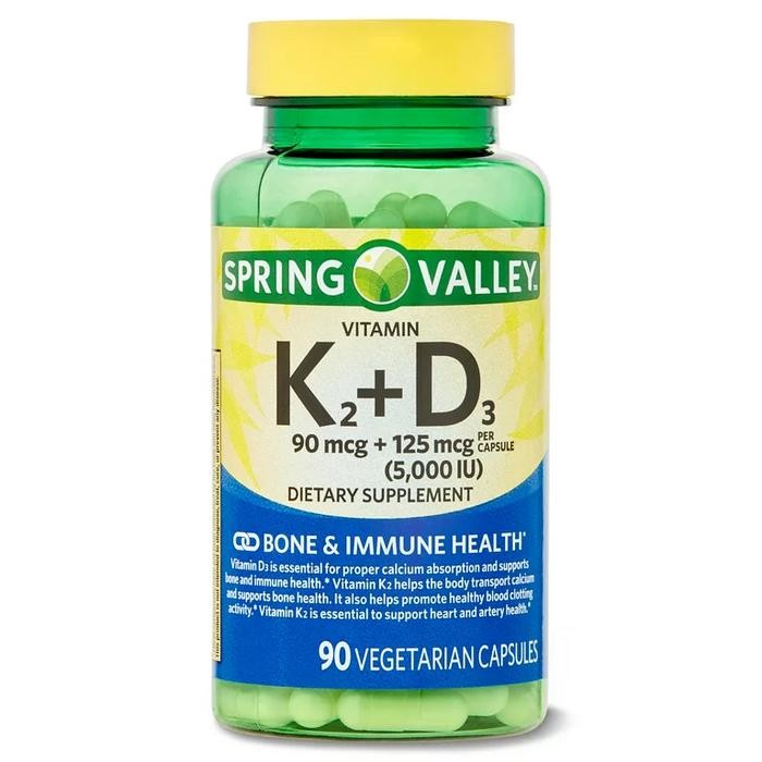 Spring Valley USA Vitamin K2 (90mcg) + D3 (125mcg) Vegetarian Capsules