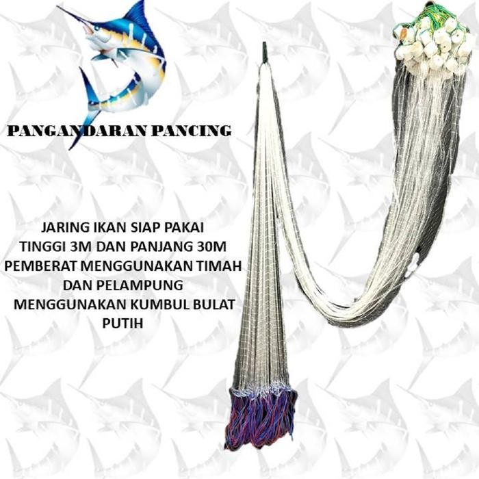 Jaring Ikan Bentang Siap Pakai Jaring Ikan Tinggi 3M Panjang 30M Timah - 3In Senar 0,20Mm