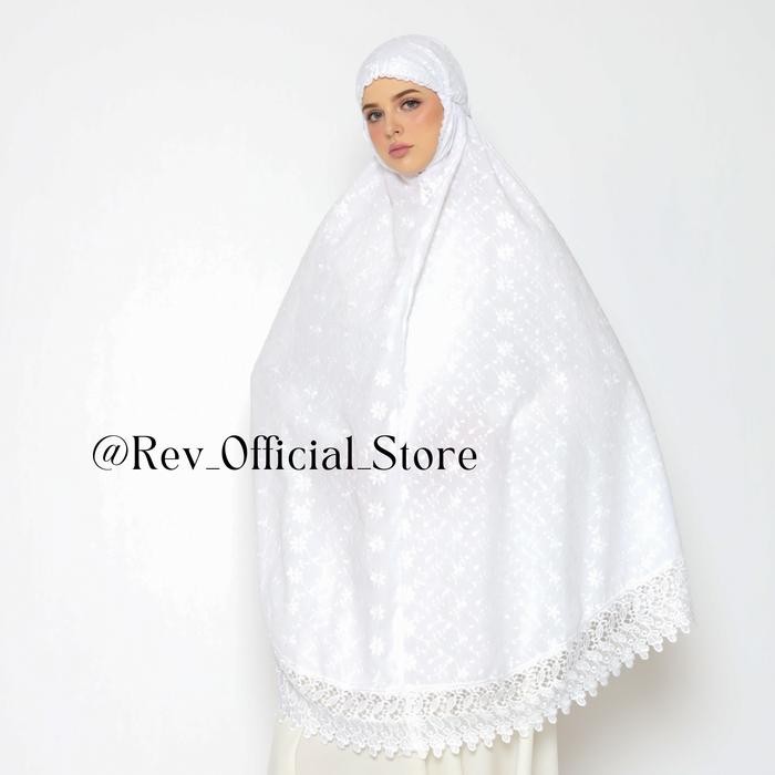 Bergo Atasan Super Jumbo Putih Full Bordir Kerudung Wanita Perlengkapan Haji dan Umrah Bunga Cantik