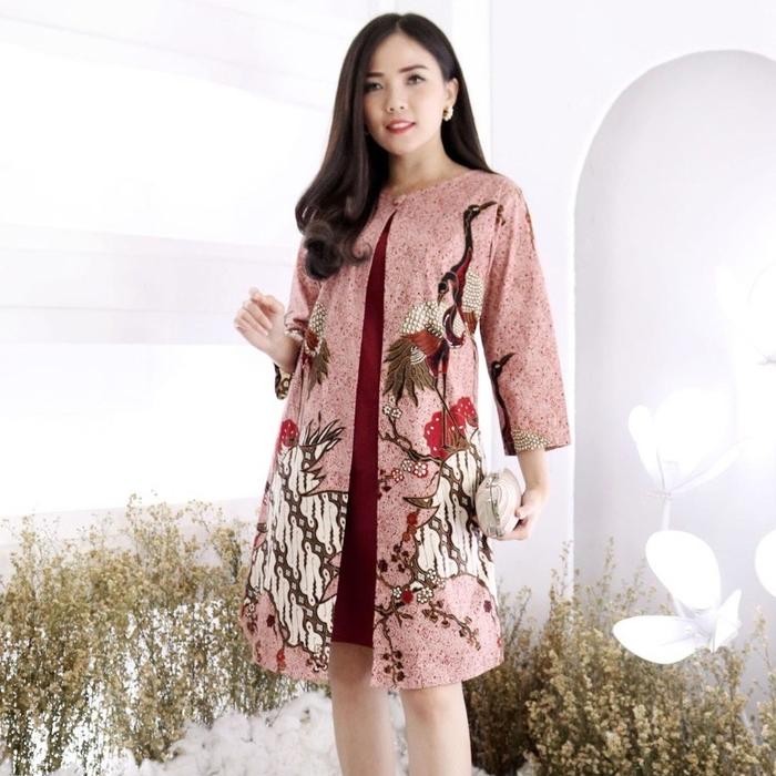Midi Dress Batik Wanita Modern Cheongsam Sangjit Tehpai