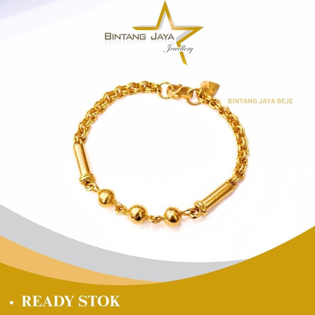 Gelang Emas LM Merica Bambu Kait S Love - Kadar LM99 - Panjang 17,5 cm - Berat 8,00 gram - Desain Bo