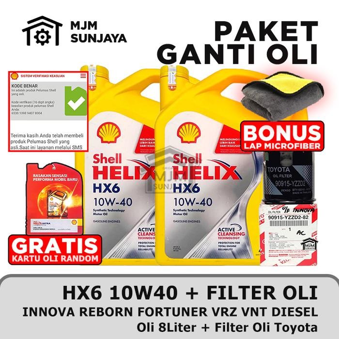 [GRATIS FILTER OLI] PAKET Ganti Oli Mesin Shell Helix HX6 SAE 10W-40 8 Liter TOYOTA Innova Reborn