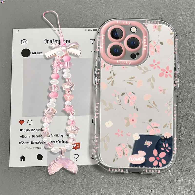 Mirror Aesthetic Tali Bunga Casing Oppo A3X A5I A18 A16 A3 A38 A60 Case