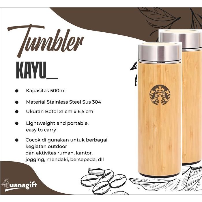 Terbaru Tumbler Termos Kayu Aesthetic - Free Custom Grafir Nama