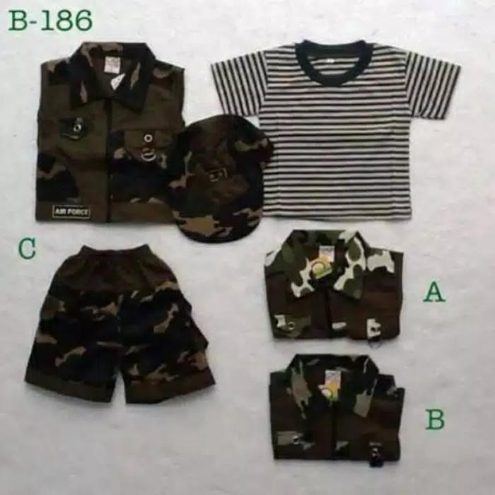 Setelan Baju Bayi Tentara Army Tni / Baju Kaos Rompi Celana Topi Bayi