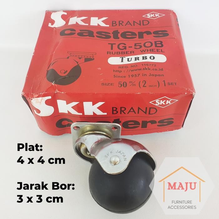 PJ Roda SKK TG-50B Turbo Bulat 2" Hidup Hitam Casters Asli Japan (Bundar Roda Meja, Kursi, Etalase)