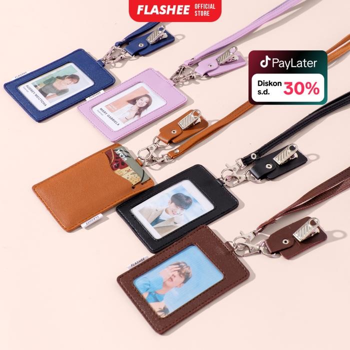 

New Flashee ID Card Holder Mika Plastik Kulit Termasuk Tali Dan Penjepit Oscar Name Tag Kulit Bisa