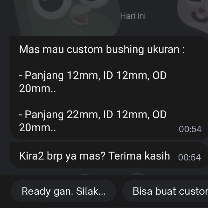 Id 12Mm, Od 20Mm, Panjang 12Mm Bushing Custom