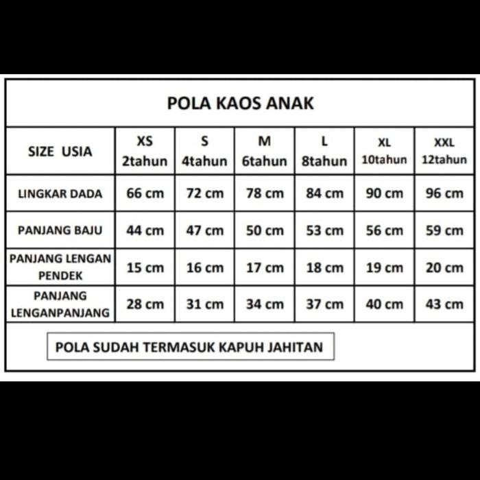 (Allthebest) POLA KAOS OBLONG ANAK (SATU SET ) 6 UKURAN