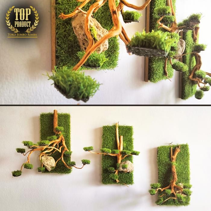 (Isi 3) Bonsai Plastik Gantung Tanaman Artificial Hiasan Dinding Kantor Ruang Tamu Cafe Lobby Kamar