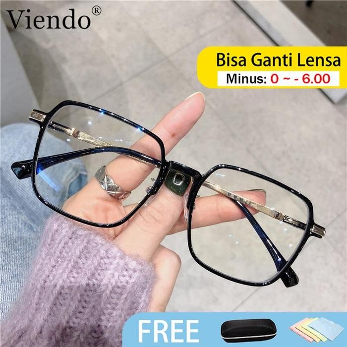 Viendo Kacamata Minus Photocromic Anti Radiasi Wanita Pria Cowok Baru 2 in 1 Bluecromic Potocromic