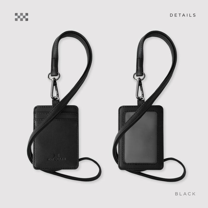 

promo ray clyn id card lanyard black - name tag kulit asli