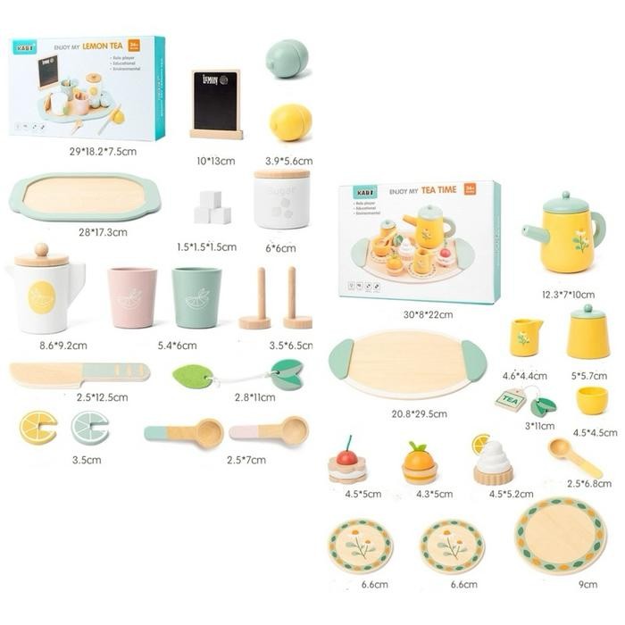 Mainan Anak Tea Set Party Wooden Afternoon Tea Set Pretend Play