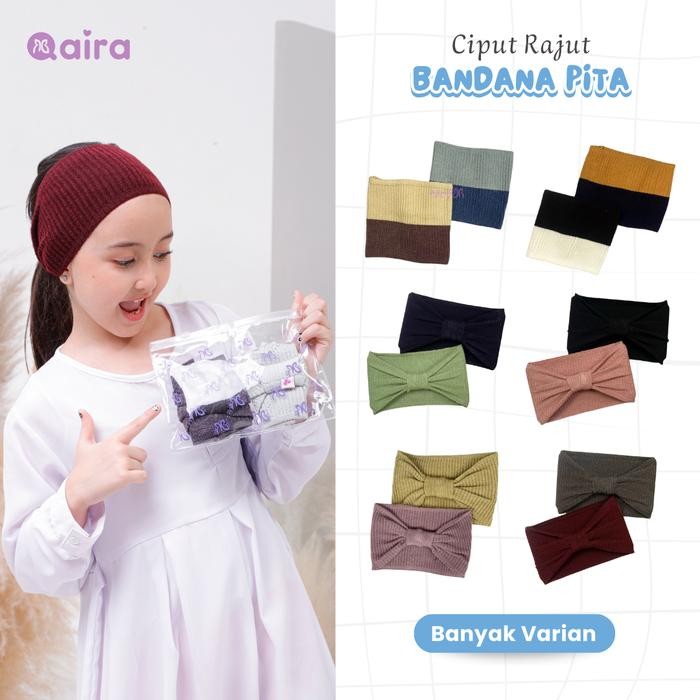 Qaira Ciput Anak Rajut Dua Warna Bandana Pita 1 Pack Isi 2