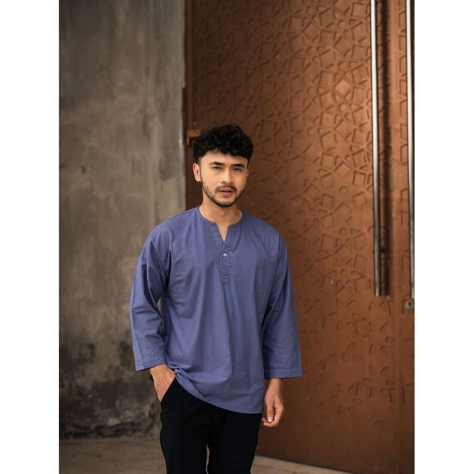 Turki Kemeja Koko Linen V-Neck Lengan 7/8 Byblank Kemeja Koko Soft Cotton Linen Pria