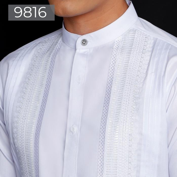 Casella Baju Koko Lengan Panjang Pleats Embroidery Baju Koko Putih