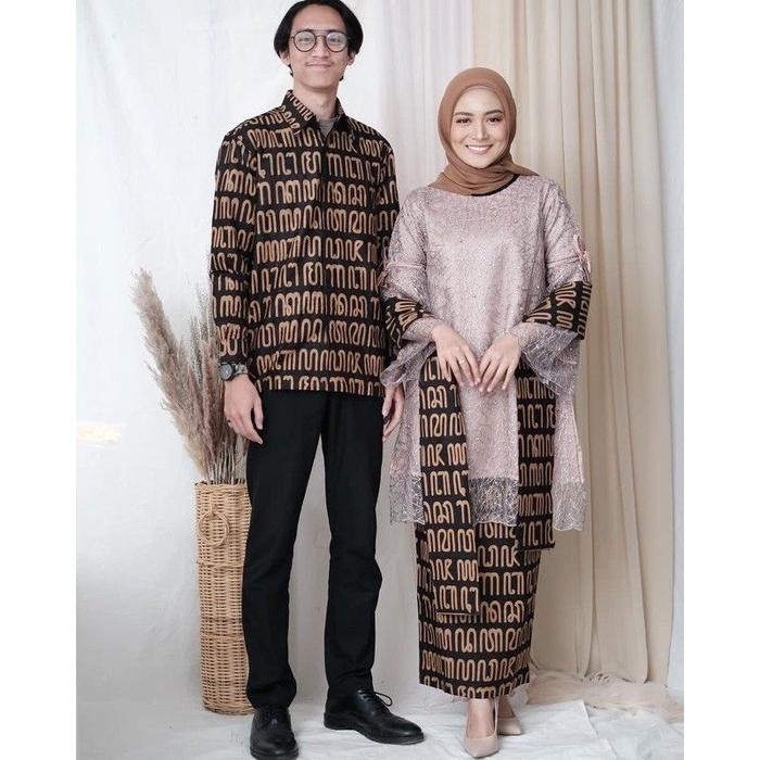 Kain Batik Print Aksara Jawa Hanacaraka Batik Bridsmaid Setelan Kemeja