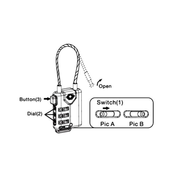KRISBOW PADLOCK GEMBOK TSA 3 ANGKA W/ PENGIKAT KAWAT - HITAM KODE 94