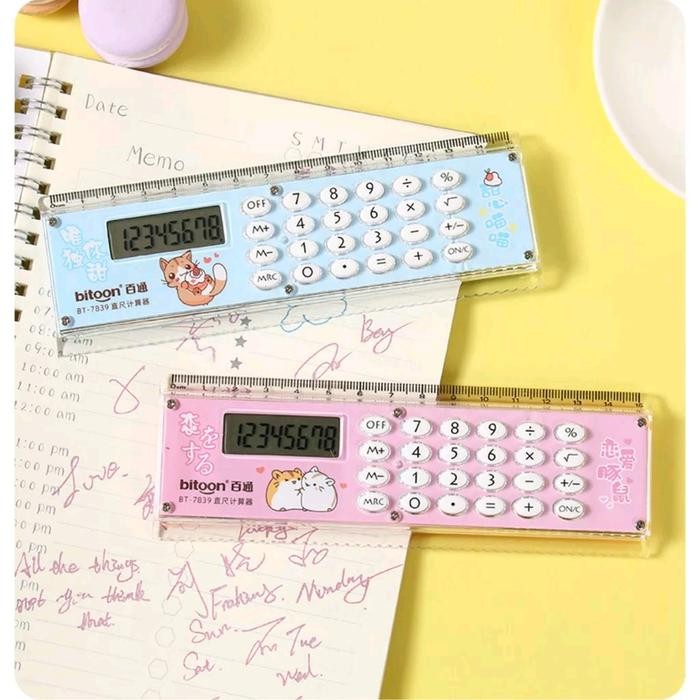 

lt 2in1 kalkulator penggaris multifungsi 8 digit 15cm biru hijau pink kantor kode 248