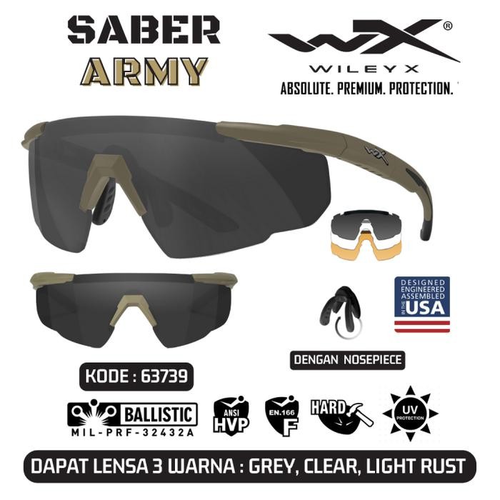 WILEY X KACAMATA RIDING TACTICAL SUNGLASSES 3 LENSA SABER ARMY 63739