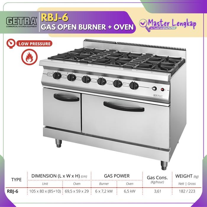 GETRA GAS OPEN BURNER 6 BURNER GAS RANGE + OVEN / KOMPOR 6 TUNGKU + OVEN GETRA RBJ-6 / RBJ6 / RBJ 6