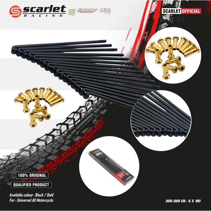 SIAPKIRIM Scarlet Racing - Jari Jari Roda Sepeda Motor Spoke Ruji Black Gold 89 121 130 151 157 159