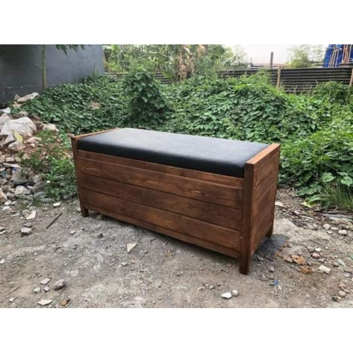 Rak Sepatu Kayu Jati Tertutup Minimalis Sekaligus Bangku Multifungsi