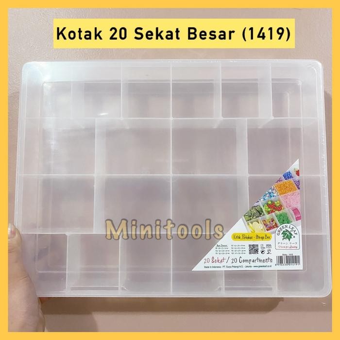 Kotak Plastik 20 Sekat Besar / Kotak Manik Manik / Green Leaf 1419