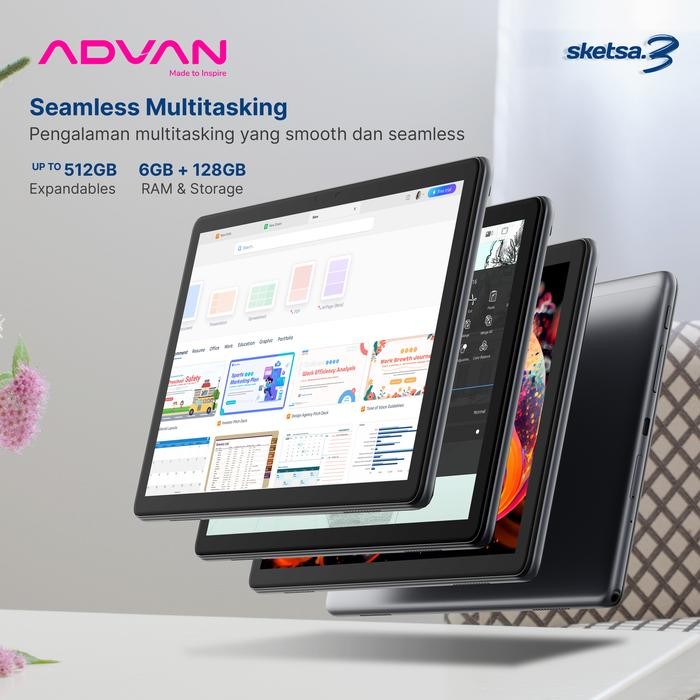 ADVAN SKETSA 3 TABLET 10.1 INCH HD IPS 6GB/128GB TIGER T606 ANDROID ANDROID 13 DUAL SIM CARD FREE