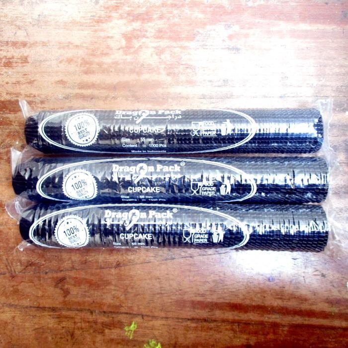TERJAMIN Cup Cake Cases Anti Minyak Bundar 55mm Hitam Dragon Pack Per Slop