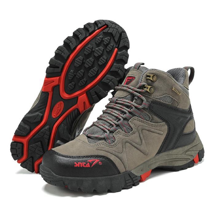Sepatu Ung Snta 496 - Grey Red Semi Waterproof + Tali Cadangan Outdoor Original