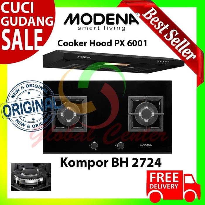 Paket Hemat Modena Kompor Tanam BH 2724 Dan Cooker Hood PX 6001