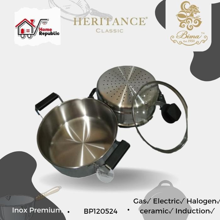 Bima Heritance Classic Steamer 24cm Kukusan Nasi Tim 2 Tingkat Susun 3ply Stainless Steel Steamer