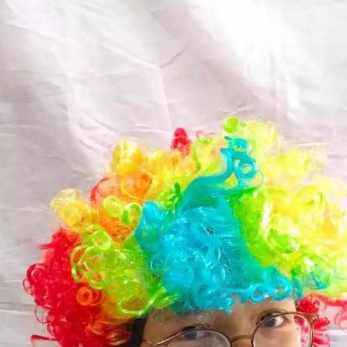 Pilihan- Wig Badut Rambut Kribo Palsu Warna Warni Satuan Murah Putih Hijau Pink