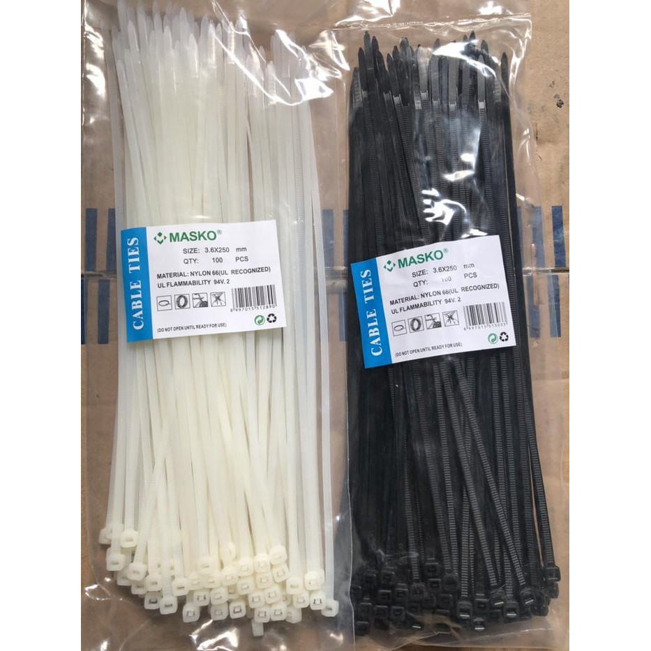 

jjm - Kabel ties tali sabuk 250mm 3,6 x 250 mm 25 cm isi 100 pcs merk masko