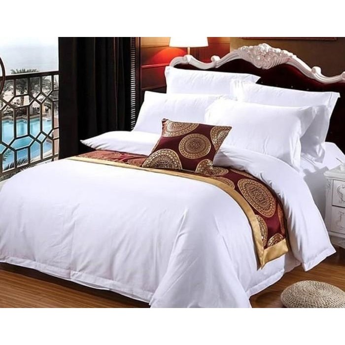 Sprei Fitted Full Katun DOBBY Premium Polos Putih TC 300 (Sprei Only)