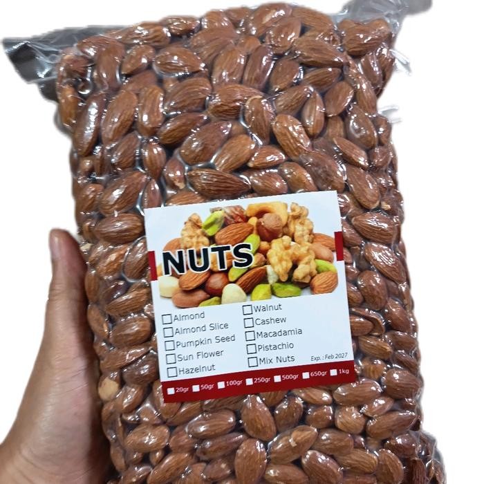 

Almond California Panggang Rasa Original Kemasan Vacum , Kemasan 1 kg Kacang