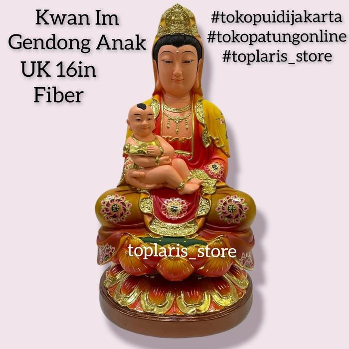 Patung Kwan Im Gendong Anak Fiber 16In