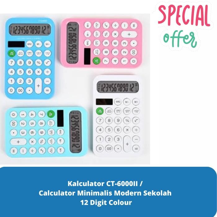 Kalkulator CT-6000II / Calculator Minimalis Modern Sekolah 12 Digit Colour