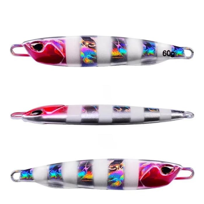 Umpan jigging logam bercahaya 40g/60g, umpan jigging casting lepas pantai, sendok jigging, umpan air