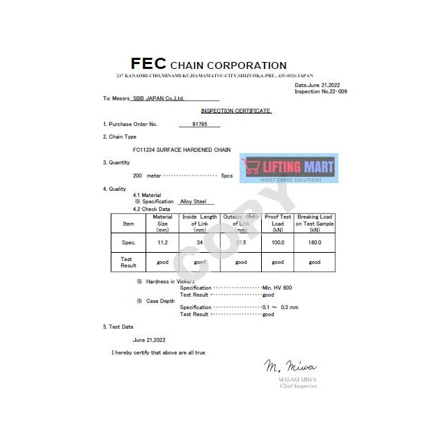 Load Chain Rantai Baja Hoist HITACHI ORIGINAL JAPAN