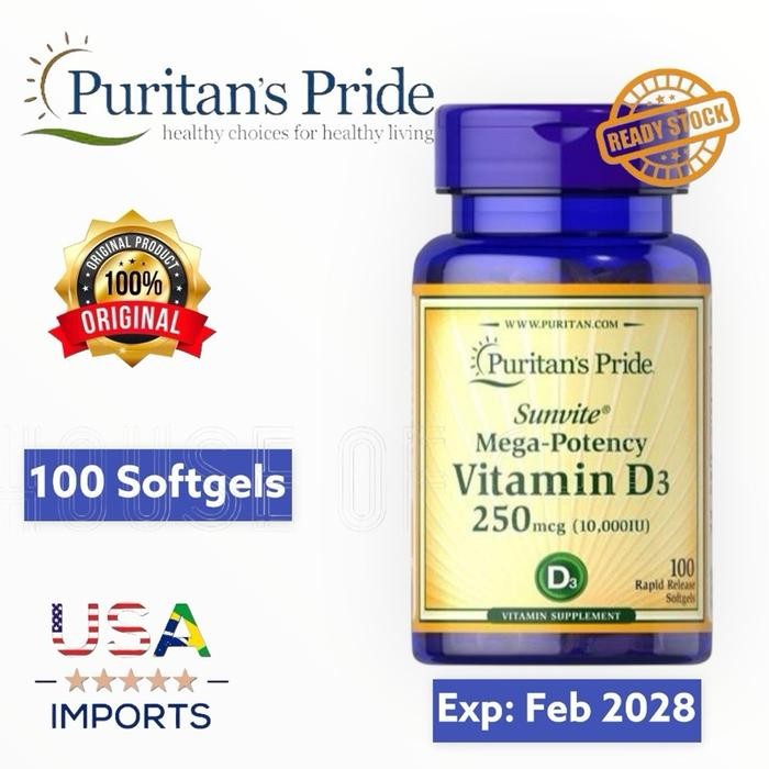 PURITAN PRIDE Vitamin D3 10000 IU - 100 Softgels Puritan's Pride USA