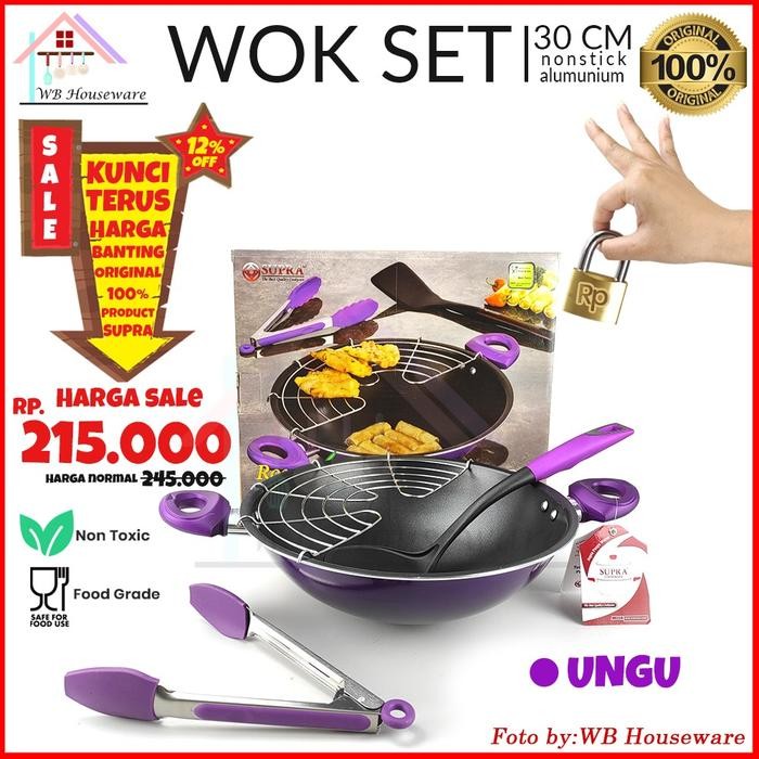 Wajan Tempura / Wajan Set Aluminium Teflon / Wok Set 30Cm Supra - Ungu