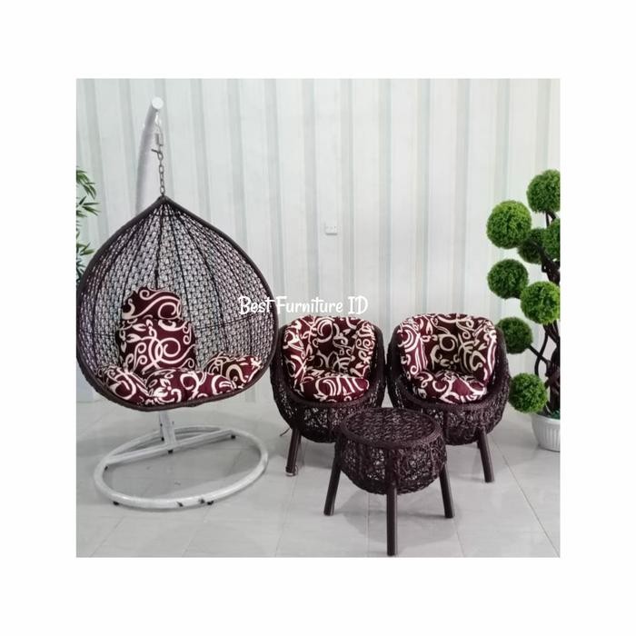 Set Paket Ayunan Rotan Sintetis Dan Kursi Teras Brekele
