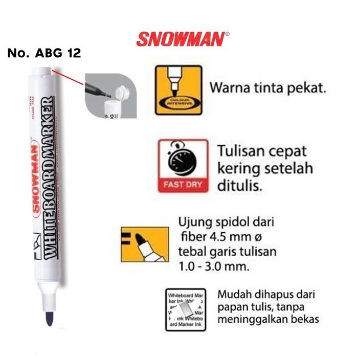 

Spidol Snowman Whiteboard Marker Papan Tulis Bg 12 / Abg 12 - 1 Lusin Isi 12 Pcs