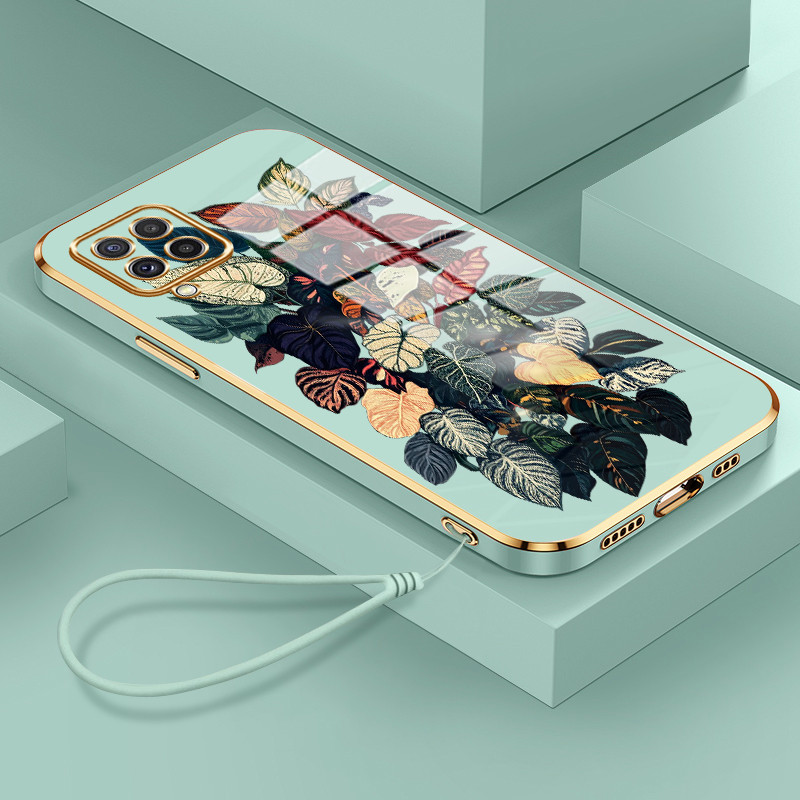 Casing Hp Untuk Samsung Galaxy A22 M22 Case Casing HP pola daun Kesing Cesing tali berlapis Kasing S