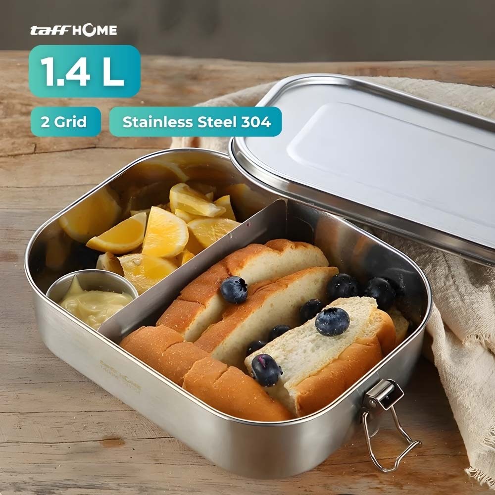 taff TaffHOME Kotak Makan Lunch Box Stainless Steel 304 2 Grid 1400ml - UP-14 promo
